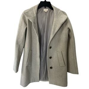 J. Crew Women’s Gray City Coat Wool Blend Long Line Button High Collar Size 00